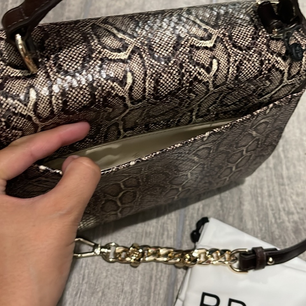 Top-Handle Snake-Print Satchel in Brown - Picture 9 of 11